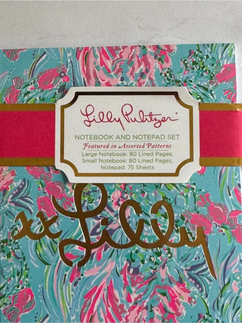 Lilly Pulitzer Notebook Aqua & Hot Pink Floral Notepad Set.  Great gift